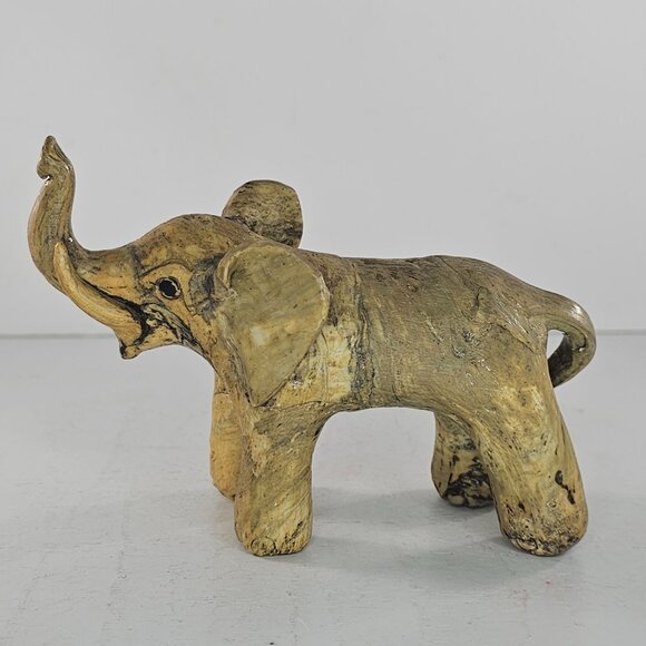 Crushed Oyster Shell Elephant Trunk Up Figurine Statue Handmade Folk Art Vintage - Picture 2 of 8